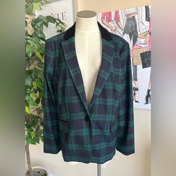 Talbots Womens Dashing Tartan Plaid Wool Blend Holiday Work Blazer Sz 14 - Picture 3 of 11
